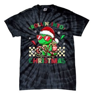 Funny Dinosaur Rollin Into Christmas Xmas Santa Boy Tie-Dye T-Shirt