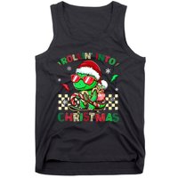 Funny Dinosaur Rollin Into Christmas Xmas Santa Boy Tank Top