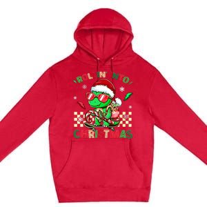 Funny Dinosaur Rollin Into Christmas Xmas Santa Boy Premium Pullover Hoodie