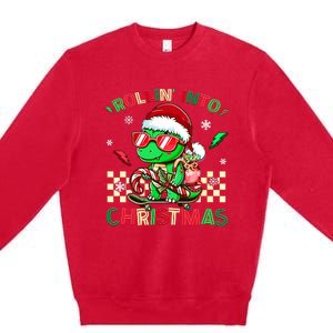 Funny Dinosaur Rollin Into Christmas Xmas Santa Boy Premium Crewneck Sweatshirt