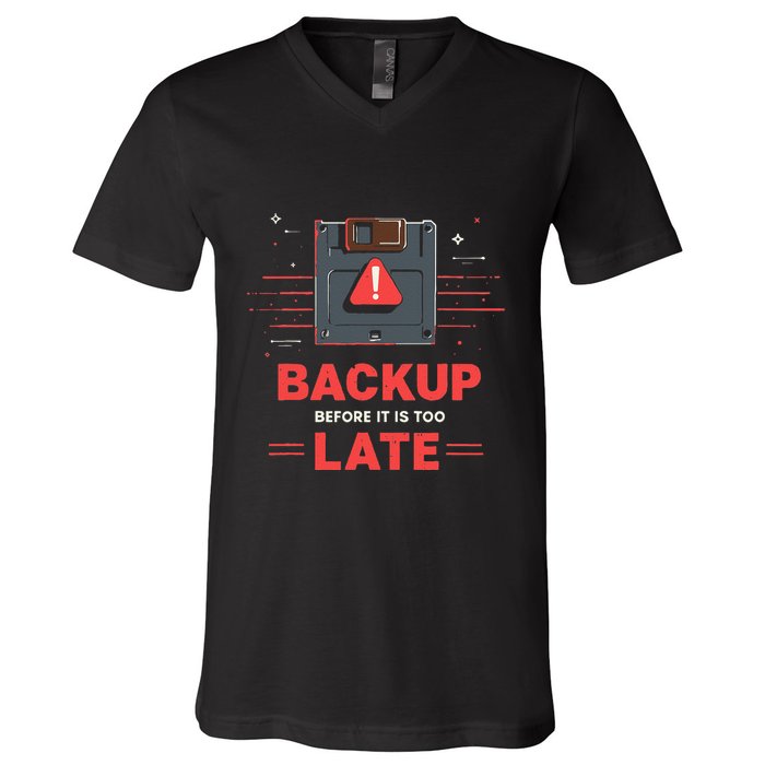 Floppy Disk Retro Tech Nostalgia Old School Computing Humor V-Neck T-Shirt