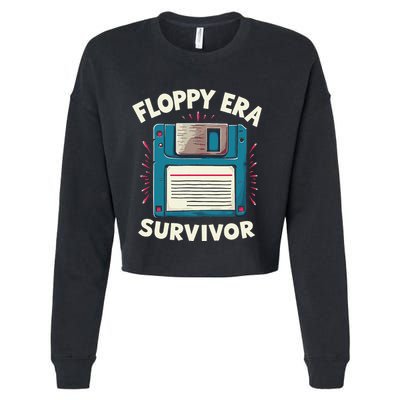 Floppy Disk Retro Tech Nostalgia Old School Computing Humor Cropped Pullover Crew