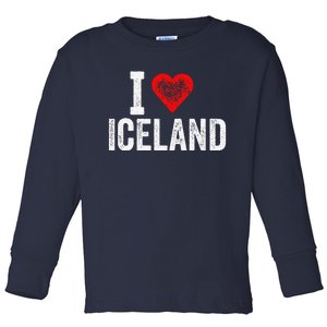 Funny Design Retro I Love Iceland With A Red Heart Toddler Long Sleeve Shirt