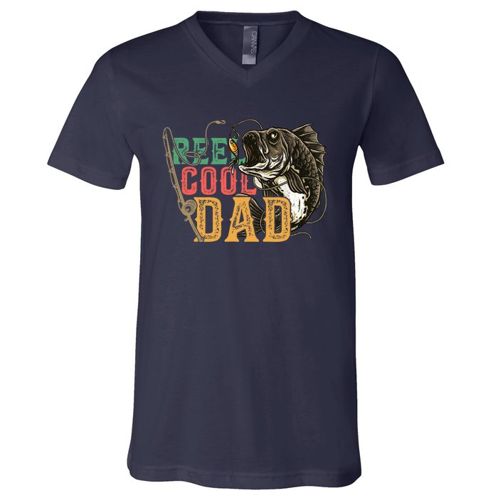 Fathers Day Reel Cool Dad Fishing Lover Fisherman Daddy Papa V-Neck T-Shirt