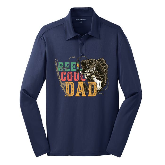 Fathers Day Reel Cool Dad Fishing Lover Fisherman Daddy Papa Silk Touch Performance Long Sleeve Polo