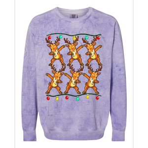 Festive Dabbing Reindeer with Xmas Lights Colorblast Crewneck Sweatshirt