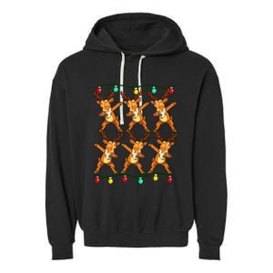 Festive Dabbing Reindeer with Xmas Lights Garment-Dyed Fleece Hoodie