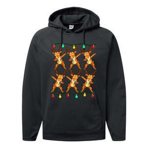 Festive Dabbing Reindeer with Xmas Lights Performance Fleece Hoodie