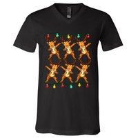 Festive Dabbing Reindeer with Xmas Lights V-Neck T-Shirt