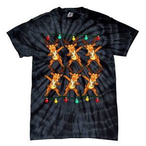 Festive Dabbing Reindeer with Xmas Lights Tie-Dye T-Shirt