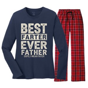 FatherS Day Retro Dad Best Farter Ever Oops I Mean Father Women's Long Sleeve Flannel Pajama Set 