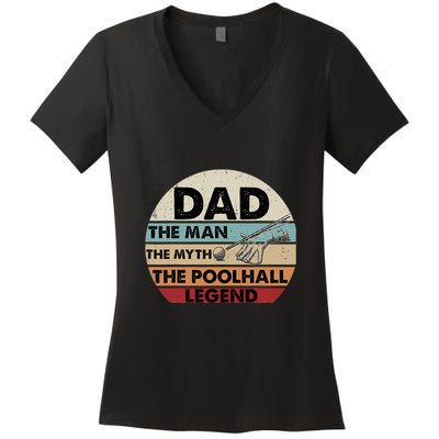 Father's Day Retro Billiard Player Dad, Billiards Pool Gift For Dad Women's V-Neck T-Shirt