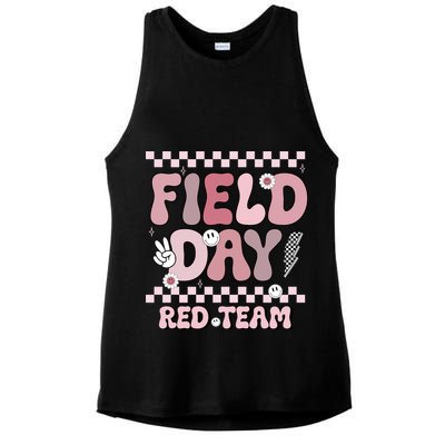 Field Day Red Team Groovy Smile Face Checkered Students Ladies PosiCharge Tri-Blend Wicking Tank