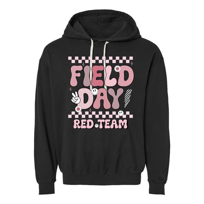 Field Day Red Team Groovy Smile Face Checkered Students Garment-Dyed Fleece Hoodie