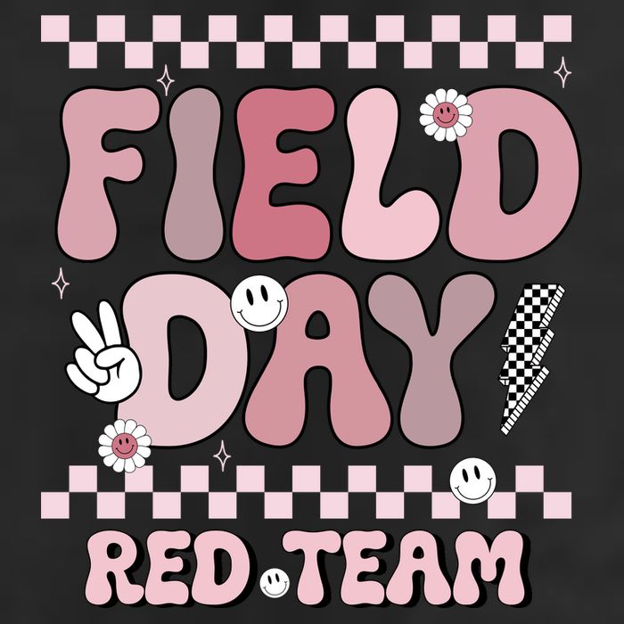 Field Day Red Team Groovy Smile Face Checkered Students Garment-Dyed Fleece Hoodie