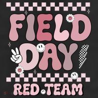 Field Day Red Team Groovy Smile Face Checkered Students 7 Panel Mesh Trucker Snapback Hat