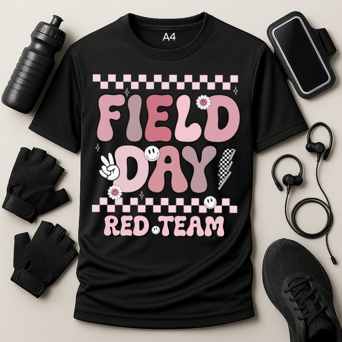 Field Day Red Team Groovy Smile Face Checkered Students Performance Shirt