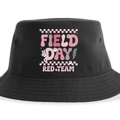 Field Day Red Team Groovy Smile Face Checkered Students Sustainable Bucket Hat