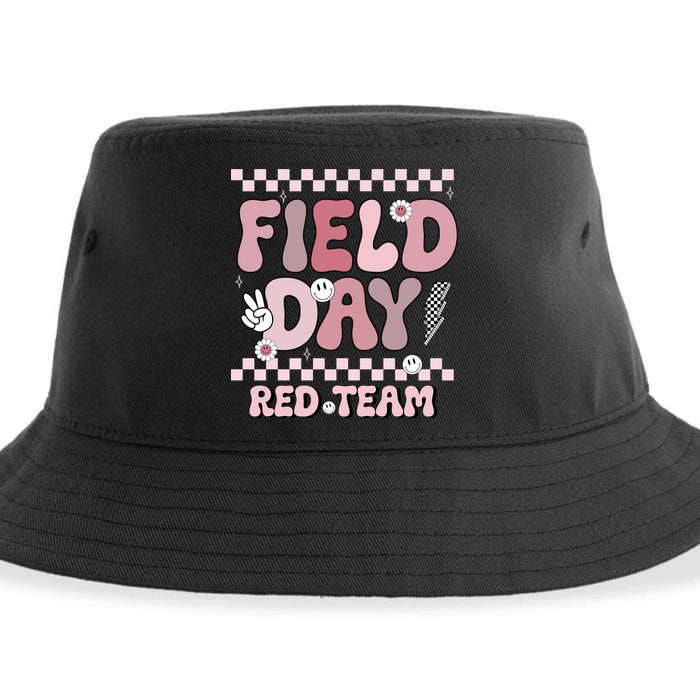 Field Day Red Team Groovy Smile Face Checkered Students Sustainable Bucket Hat
