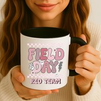 Field Day Red Team Groovy Smile Face Checkered Students Mug