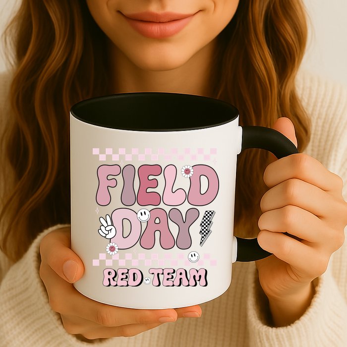 Field Day Red Team Groovy Smile Face Checkered Students Mug