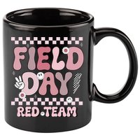 Field Day Red Team Groovy Smile Face Checkered Students 11oz C Handle Ceramic Mug