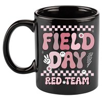 Field Day Red Team Groovy Smile Face Checkered Students 11oz C Handle Ceramic Mug