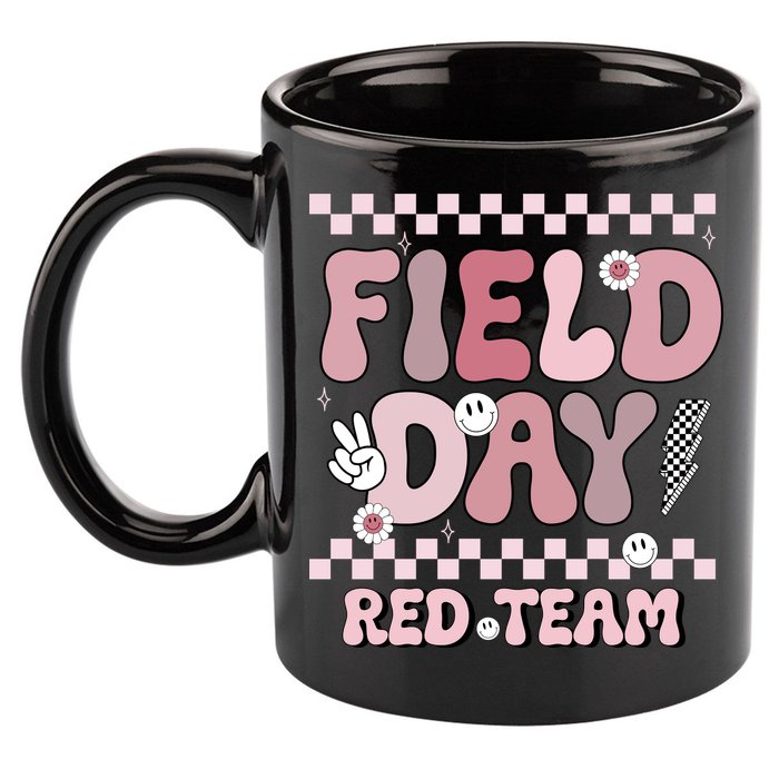 Field Day Red Team Groovy Smile Face Checkered Students 11oz C Handle Ceramic Mug