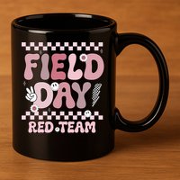 Field Day Red Team Groovy Smile Face Checkered Students 11oz C Handle Ceramic Mug