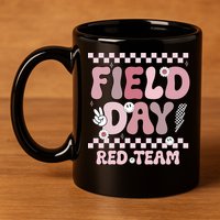 Field Day Red Team Groovy Smile Face Checkered Students 11oz C Handle Ceramic Mug