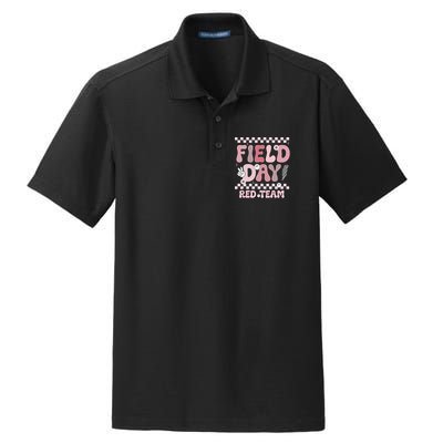 Field Day Red Team Groovy Smile Face Checkered Students Dry Zone Grid Polo