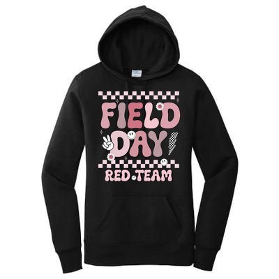 Field Day Red Team Groovy Smile Face Checkered Students Women's Pullover Hoodie