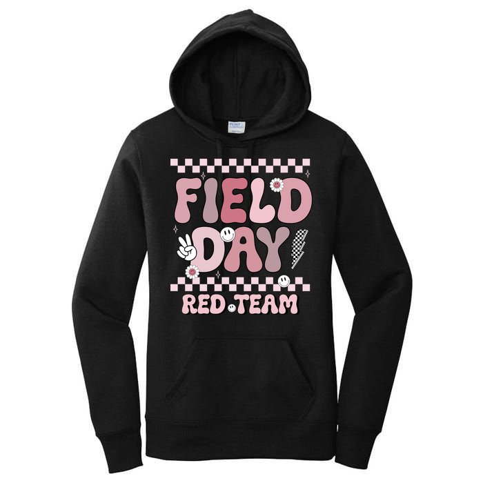 Field Day Red Team Groovy Smile Face Checkered Students Women's Pullover Hoodie