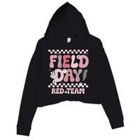 Field Day Red Team Groovy Smile Face Checkered Students Crop Fleece Hoodie