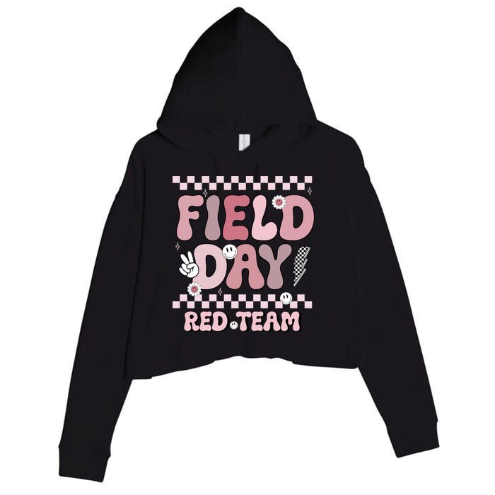 Field Day Red Team Groovy Smile Face Checkered Students Crop Fleece Hoodie