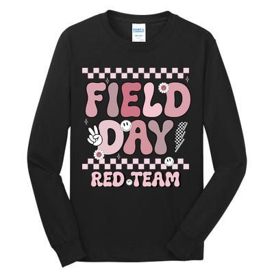 Field Day Red Team Groovy Smile Face Checkered Students Tall Long Sleeve T-Shirt