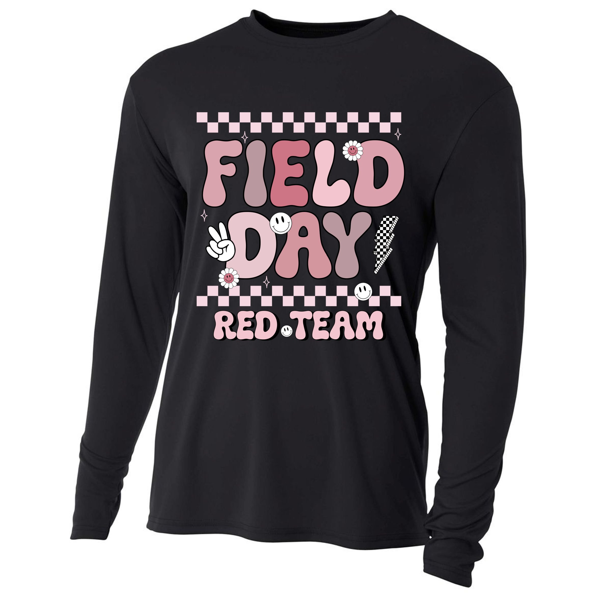 Field Day Red Team Groovy Smile Face Checkered Students Cooling Performance Long Sleeve Crew