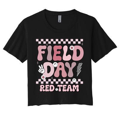 Field Day Red Team Groovy Smile Face Checkered Students Crop Top