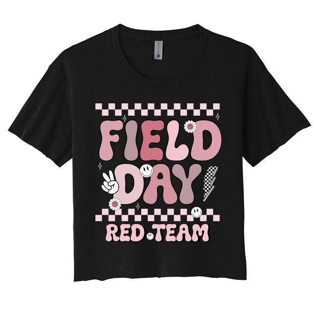 Field Day Red Team Groovy Smile Face Checkered Students Crop Top
