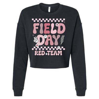 Field Day Red Team Groovy Smile Face Checkered Students Cropped Pullover Crew