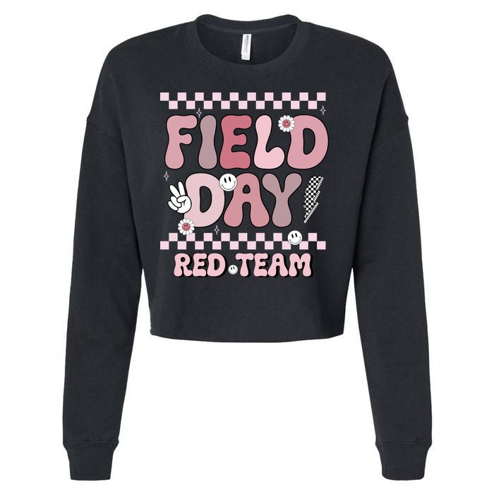 Field Day Red Team Groovy Smile Face Checkered Students Cropped Pullover Crew