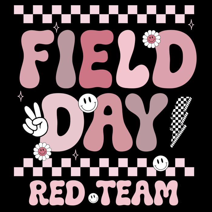 Field Day Red Team Groovy Smile Face Checkered Students Cropped Pullover Crew