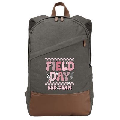 Field Day Red Team Groovy Smile Face Checkered Students Cotton Canvas Backpack