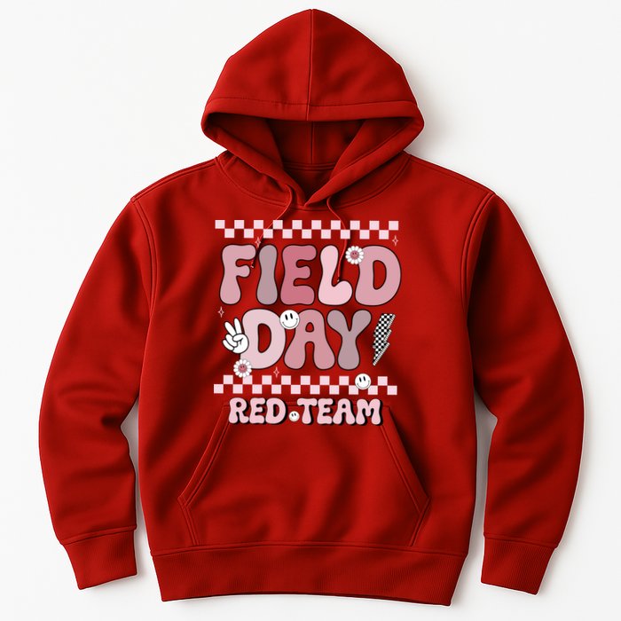 Field Day Red Team Groovy Smile Face Checkered Students Hoodie