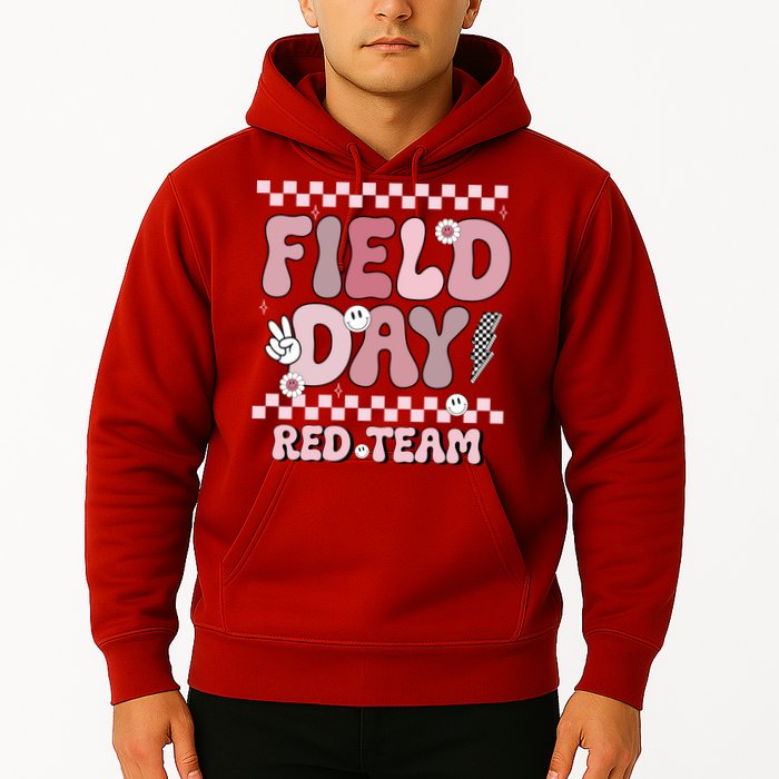 Field Day Red Team Groovy Smile Face Checkered Students Hoodie