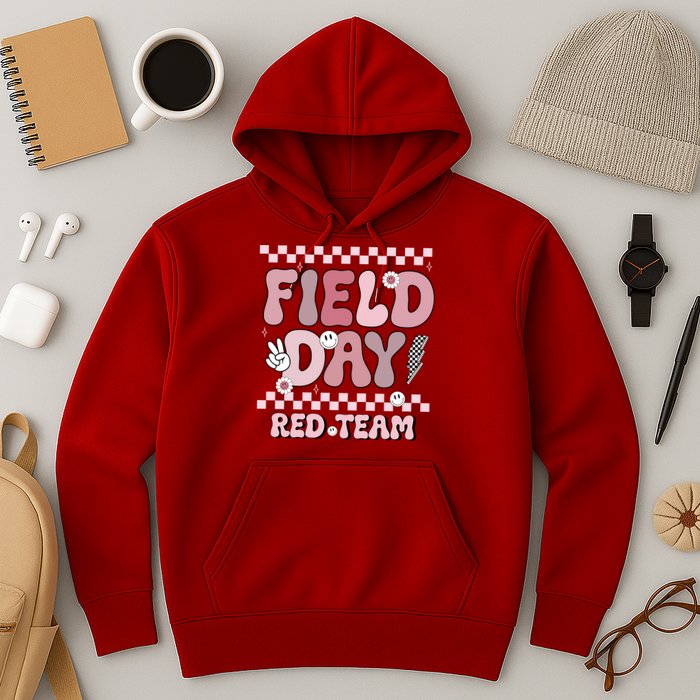 Field Day Red Team Groovy Smile Face Checkered Students Hoodie