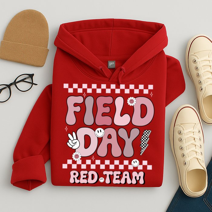 Field Day Red Team Groovy Smile Face Checkered Students Hoodie