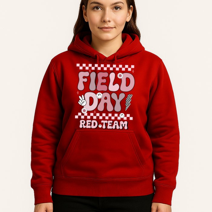 Field Day Red Team Groovy Smile Face Checkered Students Hoodie