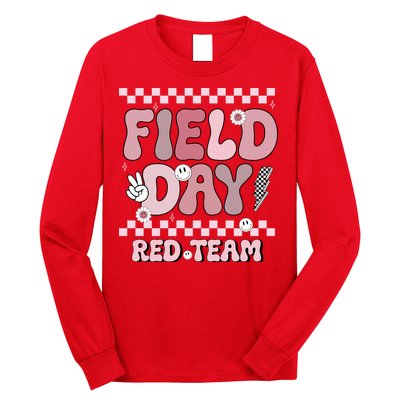 Field Day Red Team Groovy Smile Face Checkered Students Long Sleeve Shirt