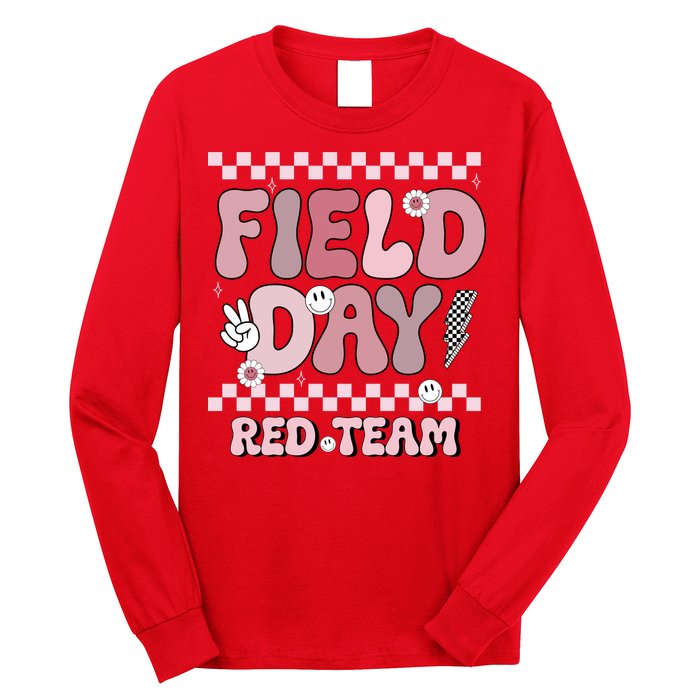 Field Day Red Team Groovy Smile Face Checkered Students Long Sleeve Shirt